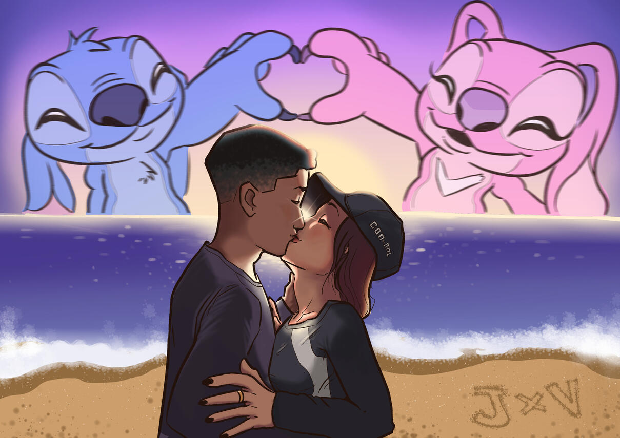 Retrato afetivo | Stitch e Angel, comissão Vicky, 2023